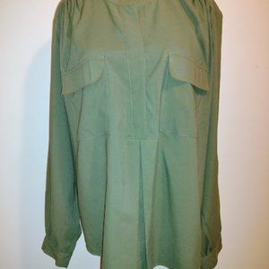 Time Tru, Size-22, Blouse, Olive Green, Long Sleeves, 2-Front Pockets